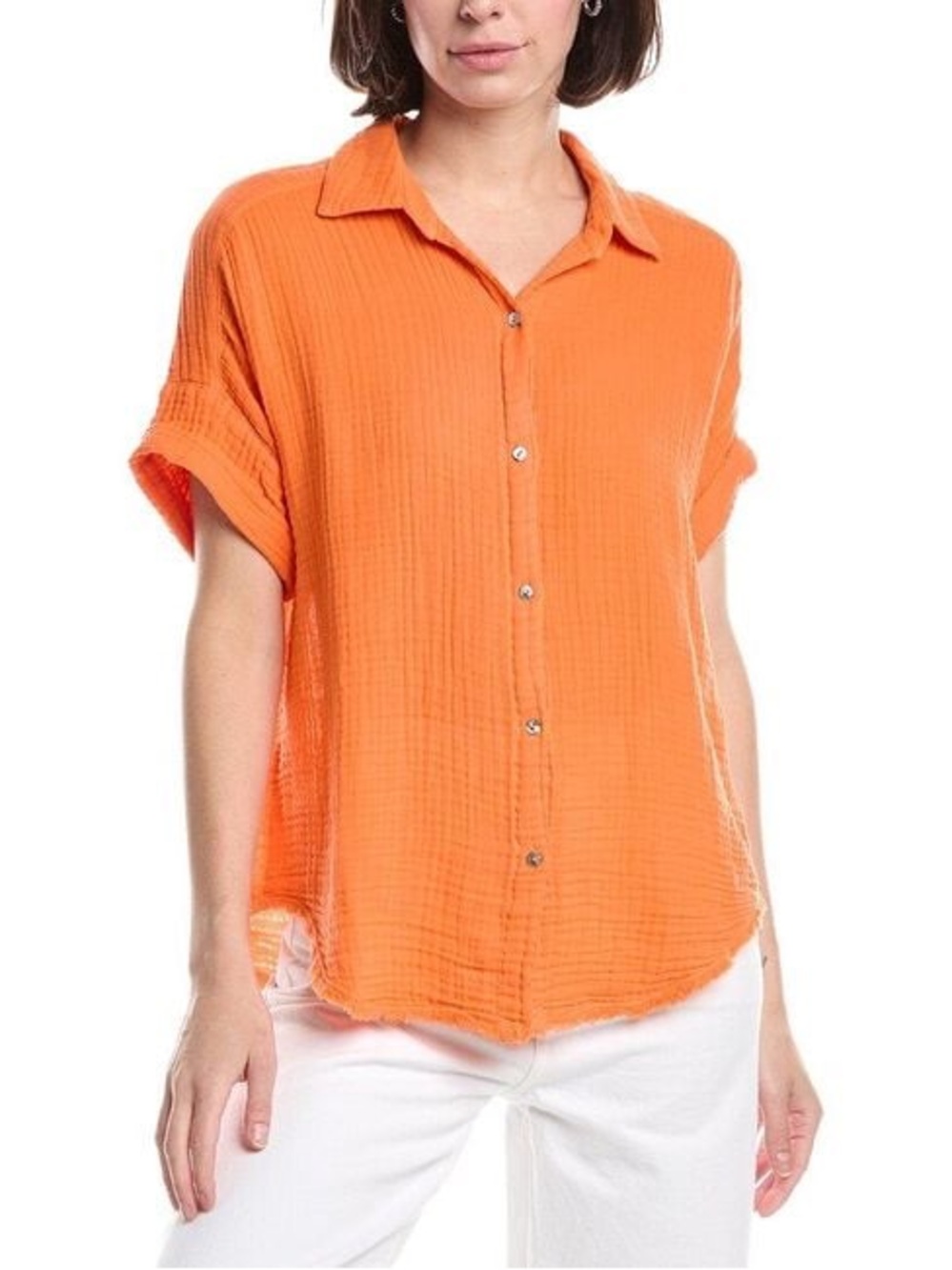 Michael Stars Los Angeles Orange 100% Cotton Gauze Button Front Shirt S Made USA